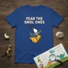 Fear The Smol Ones funny bird hatching from egg graphic t-shirt design with thumbs up