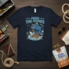 Feed The Fishes fishing t-shirt design with a cartoon fish catching bait from a basket