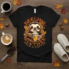 Feeling Slothee Need A Coffee text with a cute sloth holding a coffee mug on a black t-shirt design
