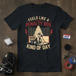 FEELS LIKE A PENALTY BOX KIND OF DAY hockey quote t-shirt with a player sitting on a bench