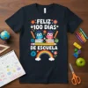 Feliz 100 Días De Escuela t-shirt with owls, pencils, books, rainbow, and flowers