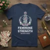 Feminine Strength Nature's Grace t-shirt design featuring a woman silhouette adorned with flowers within a floral wreath