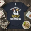 Feminists Make The Best Sandwiches quote t-shirt with Rosie the Riveter style graphic holding a sandwich