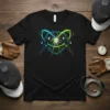 Fencing Infinity Symbol T-Shirt featuring two fencers in action within an infinity and shield graphic, athletic sport apparel design