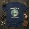 Fennec Fox Desert Dweller t-shirt design featuring a cream-colored fennec fox standing by water with its reflection, surrounded by reeds