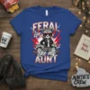 Feral Like My Aunt t-shirt design with a cool raccoon wearing sunglasses and a leather jacket, surrounded by two baby