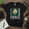 Black t-shirt with "Fierce Entrepreneurship Is My Jungle" text and a crowned lion graphic