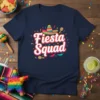 Fiesta Squad t-shirt with colorful sombrero, maracas, and chili peppers design