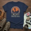 FIFO Wilderness Nurse T-Shirt design featuring a hiker on a mountain peak with trees and moon, and the text "FIFO