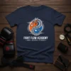 Fight Flow Academy MMA Boxing Fitness T-Shirt featuring a dragon yin-yang design and text