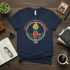 Navy t-shirt with "Fight for the Things You Care About" quote and a fist holding a flaming torch graphic