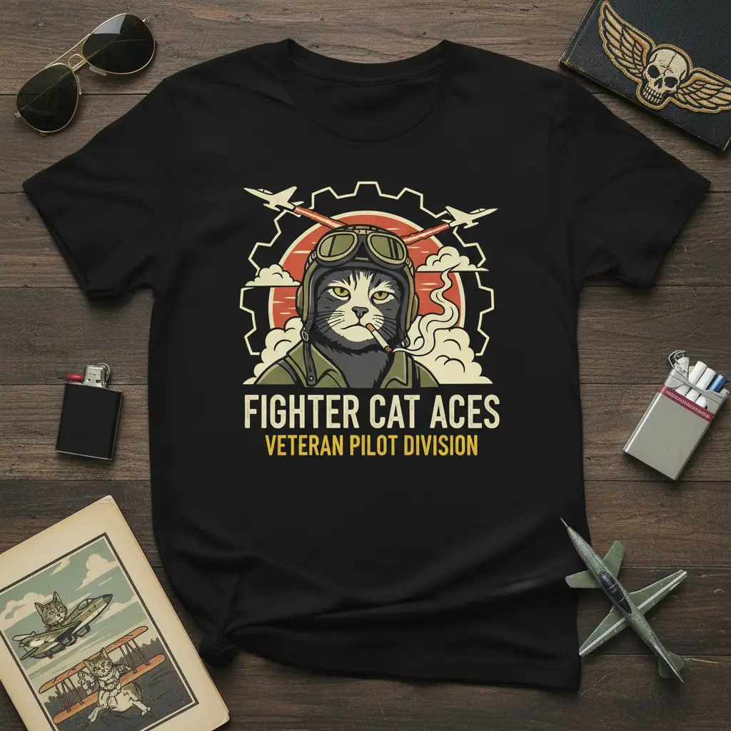 Fighter Cat Aces Veteran Pilot Division T-Shirt