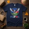 Filipina t-shirt with an eagle and the Philippine flag design, navy blue background