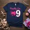 Finally I'm 9 birthday t-shirt with a silhouette of a ballet dancer and the number 9 in pink and white