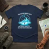Graphic t-shirt featuring the quote "Find Your Way Through The Ice" with an ice cave illustration and a person walking