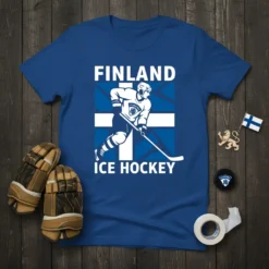 Finland Ice Hockey t-shirt design featuring a hockey player and the Finnish flag