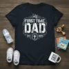 First Time Dad Est 2025 t-shirt with American flag and cross graphic, celebrating new fatherhood