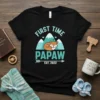 First Time Papaw Est. 2022 t-shirt with a cute sleeping fox and mountains graphic