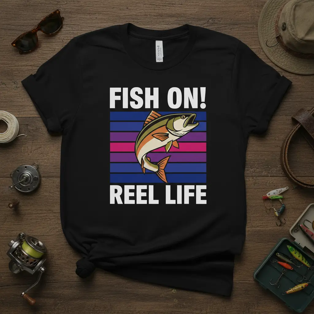 Fish On! Reel Life Fishing T-Shirt Angler Gift Idea