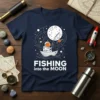 FISHING into the MOON text with astronaut in a boat fishing under the moon, outer space graphic t-shirt design