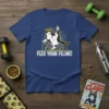 Flex Your Feline! text with a cartoon cat doing a leg stretch on a workout bench