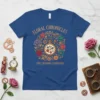 Floral Chronicles Time Blooms Eternally t-shirt with a vintage pocket watch surrounded by colorful flowers and gears