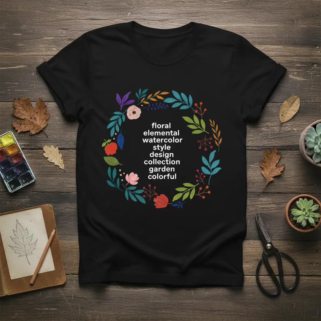 Floral Elemental Watercolor Style T-Shirt Garden Collection Gift