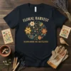 Floral Harvest Bloom Where You Are Planted t-shirt design with a circular floral arrangement and text
