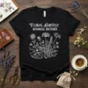 Floral Harvest Botanical Sketches T-Shirt with white line art of flowers and a cornucopia design