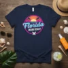 Florida Miami Beach retro sunset t-shirt with palm trees and surfboards graphic