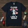 Floss Like A Boss T-Shirt featuring a cartoon dental hygienist with Union Jack flags and a set of teeth