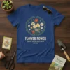Flower Power Grow Your Own Way Est 1970 T-Shirt with a circular floral wreath design and vintage typography