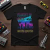 Fluent in 80's Movie Quotes t-shirt featuring a retro cityscape, palm trees, and a flying DeLorean car graphic