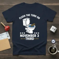 Flush The Turd On November 3 Third t-shirt with a cartoon toilet graphic and bold text
