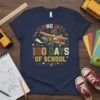 Flying Into 100 Days Of School t-shirt design with a duck pilot in a biplane and colorful text