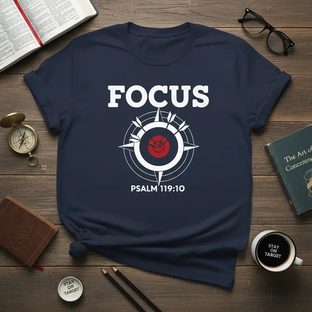 FOCUS PSALM 119:10 creative illustration printed on breathable fabric creating a standout t-shirt