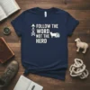 Follow The Word Not The Herd t-shirt with graphic of an arrow and sheep