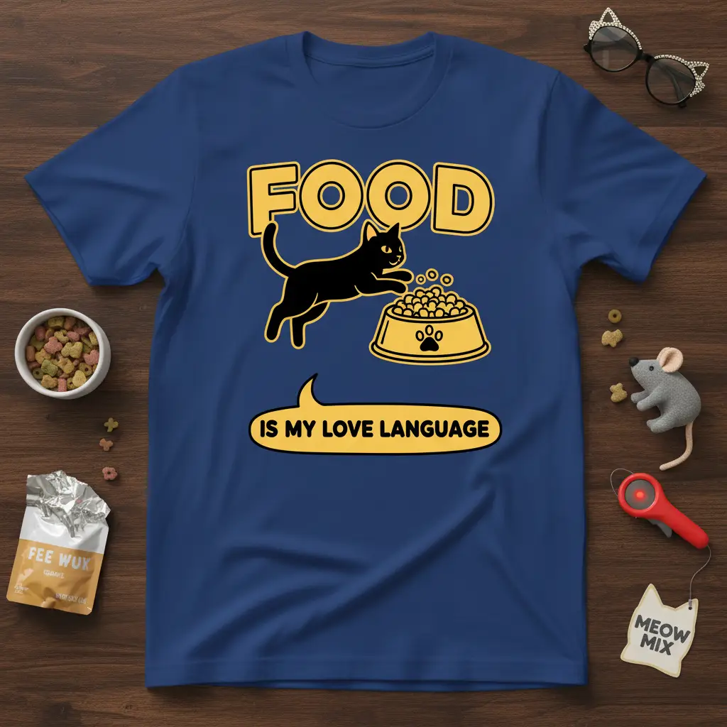 Food Is My Love Language Cat T-Shirt Funny Gift for Cat Lovers
