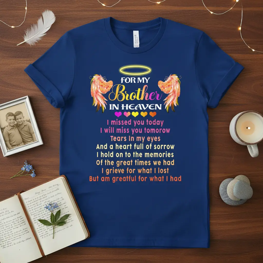 For My Brother in Heaven Memorial T-Shirt Grief Remembrance Gift