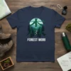 Forest Mori T-Shirt design with Japanese forest graphic and text, navy blue tee, outdoor adventure theme