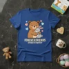 Forever Friends Always & Together text with a cute bear hugging a bunny graphic on a blue t-shirt