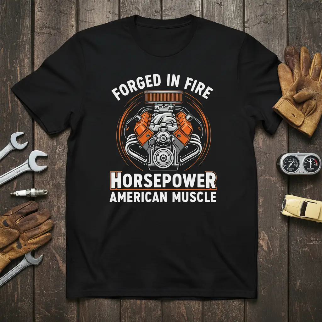 Forged in Fire Horsepower American Muscle Car T-Shirt