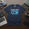 Founder Mode T-Shirt with ON toggle switch graphic and circuit board design, dark navy blue tee