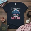 Four Ever MOODY t-shirt design with a grumpy dark blue cloud wearing a flower crown and lightning bolts, for a
