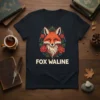 Fox Waline t-shirt design with a detailed fox illustration surrounded by red roses and blue berries