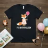 Fox With Balloon t-shirt design featuring a cute fox in a polka dot dress holding a pink balloon