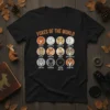 Foxes of the World t-shirt design featuring a grid of 12 illustrated fox species with their names, including Red Fox