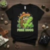 Free Hugs text with a cartoon armadillo wearing a sombrero and sunglasses hugging a cactus on a black t-shirt