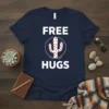 Free Hugs t-shirt design with a cactus covered in hearts and the words FREE HUGS in white text
