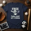 Free Panda Hugs Hit A Homer t-shirt design featuring a panda swinging a baseball bat